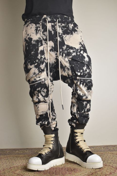 Discharge Pinting Belt Cargo Sarouel Jogger"Black×Ivory" /ディスチャージプリントベルトカーゴサルエルジョガー"ブラック×アイボリー"