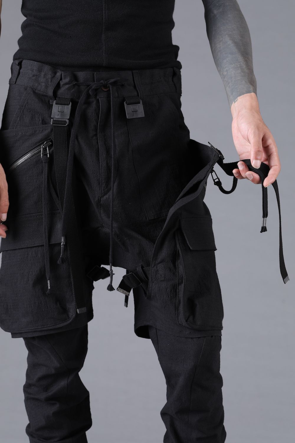 Ripstop Detachable Shorts Layered Cargo Jog Pants"Black" / リップストップデタッチャブルショーツレイヤードカーゴジョグパンツ"ブラック"