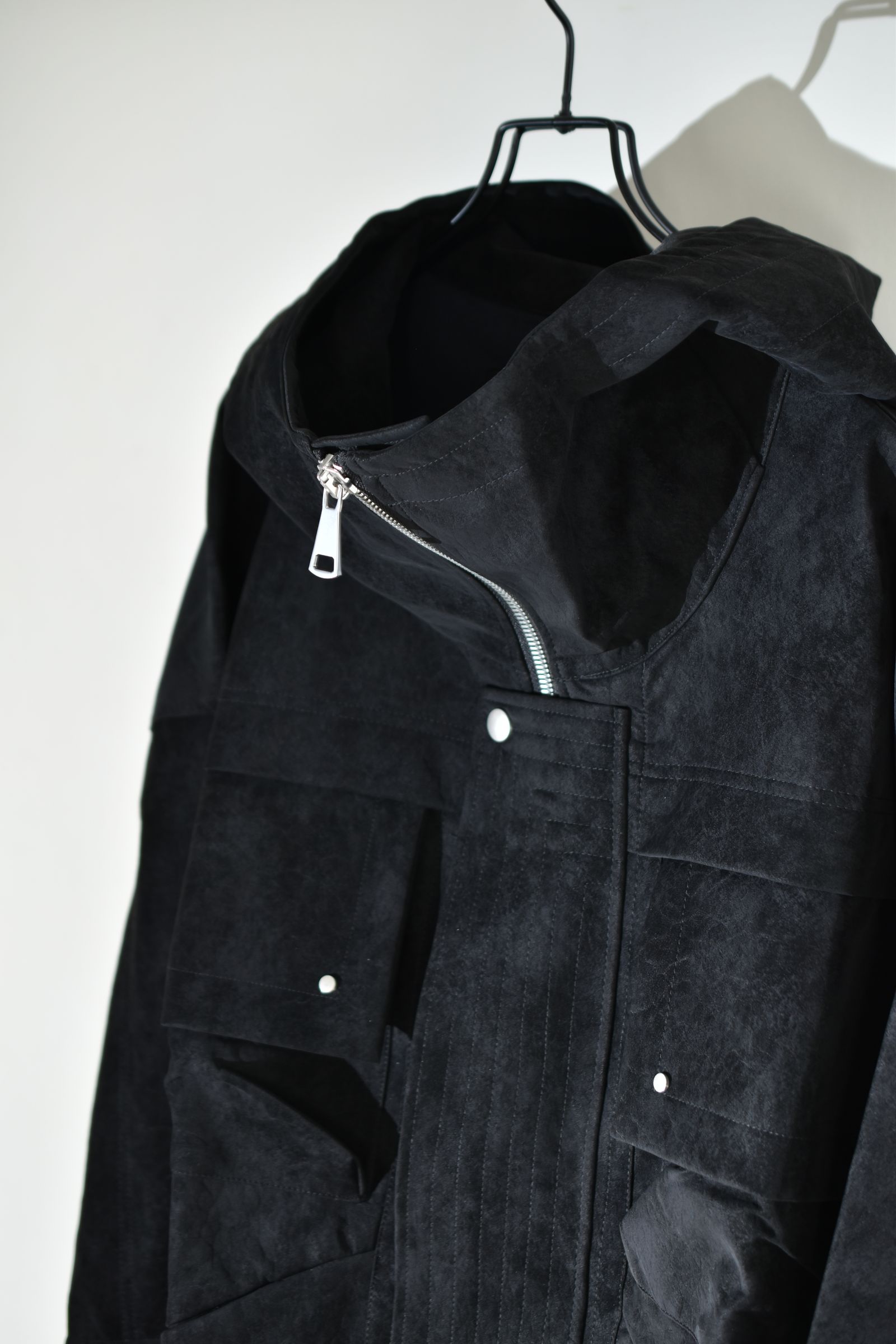 Vegan Suede Leather Hoodie Blouson"Black" / ヴィーガンスウェードレザーフーディブルゾン "ブラック"