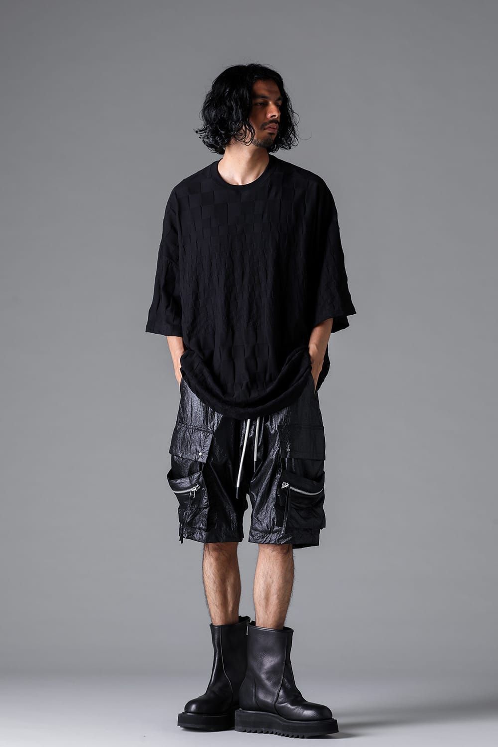 《2026SS先行予約》Gradient Plaid Pattern Jumbo Tee"Black / Cream" / グラデーションチェックパターンジャンボTee"ブラック/クリーム"