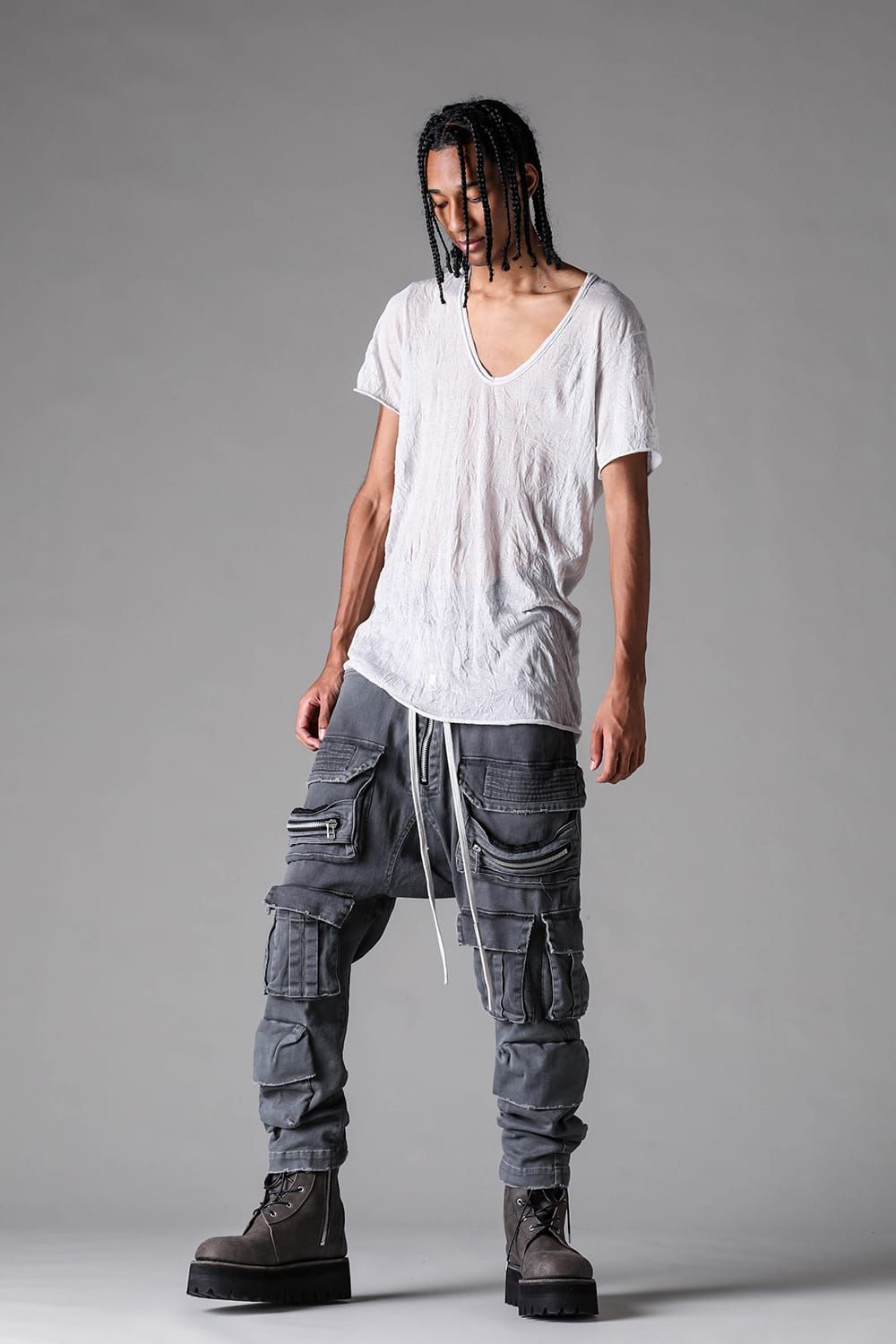 《2027SS先行予約》Vintage Dyed Sarrouel Flare Pants"D.Grey" / ヴィンテージダイサルエルフレアパンツ"ダークグレー"