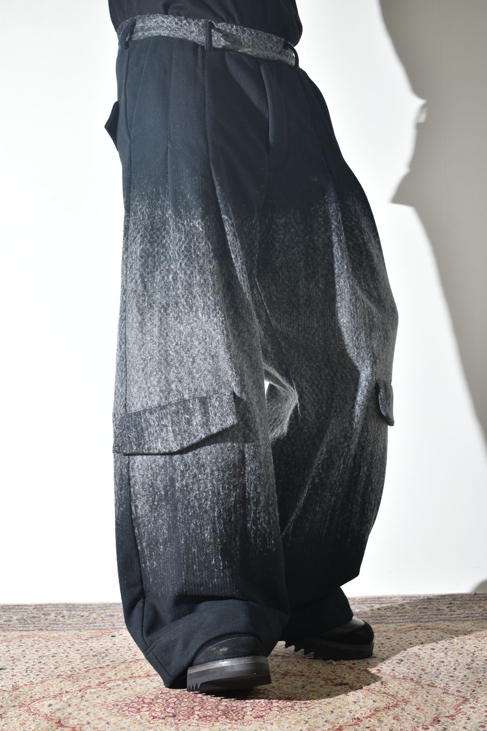 Gradient Needle Punch Sinflap Baggy Pants "Black Based" / グラデーションニードルパンチシンフラップバギーパンツ"ブラックベース"