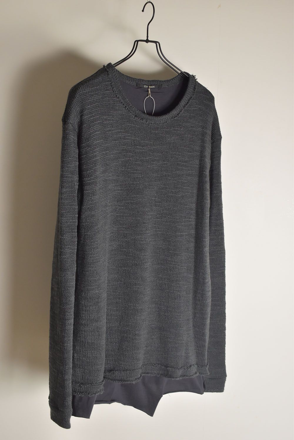 Low-Gauge knit × Cotton Jersey Layered Tee "Charcoal" / ローゲージニット×コットンジャージレイヤードTシャツ"チャコール"