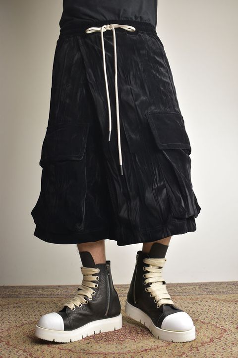 Washer Velour Wrap Skirt Pants"Black" / ワッシャーベロアラップスカートパンツ"ブラック"