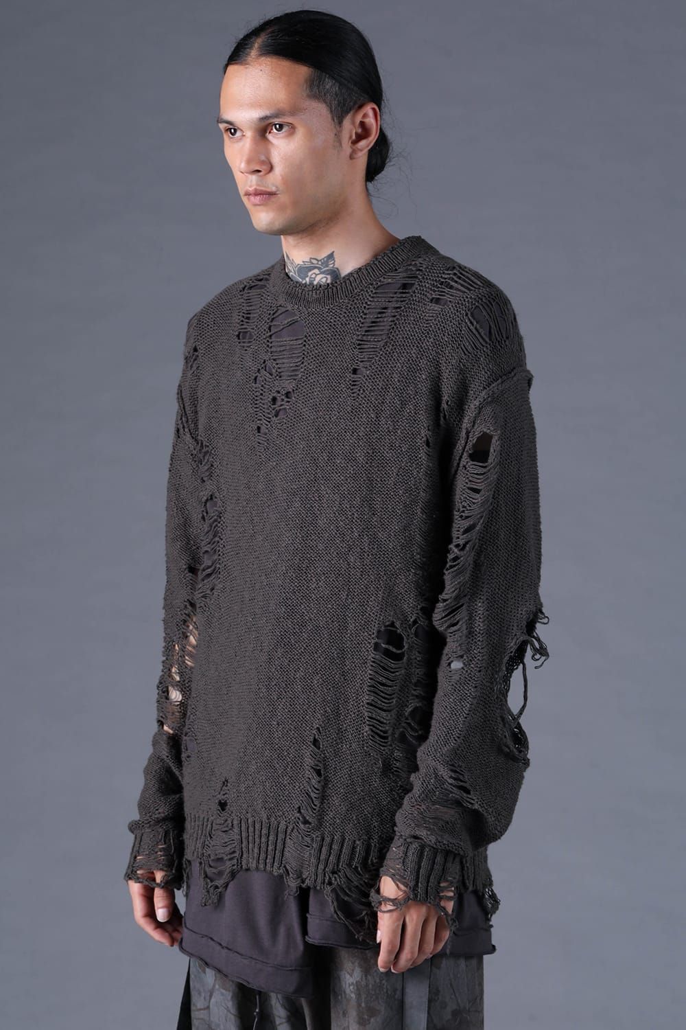 《2027SS先行予約分》3G Damage Knit Pullover "Charcoal" / 3Gダメージニットプルオーバー"チャコール"