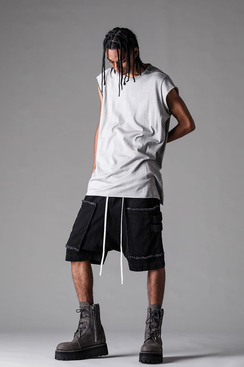 《2027SS先行予約》Loose Denim Cargo Shorts"Black" / ルーズデニムカーゴショーツ"ブラック"