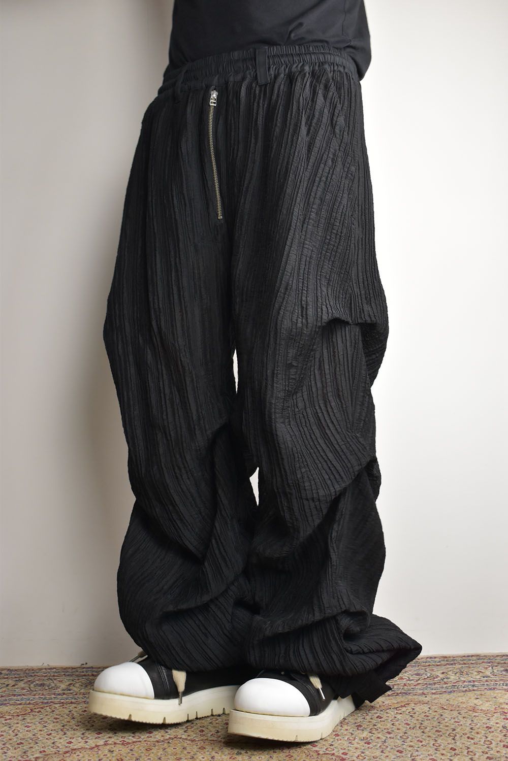 Sheer Yoryu Tuck Baggy Pants"Black"/シアータックバギーパンツ"ブラック"