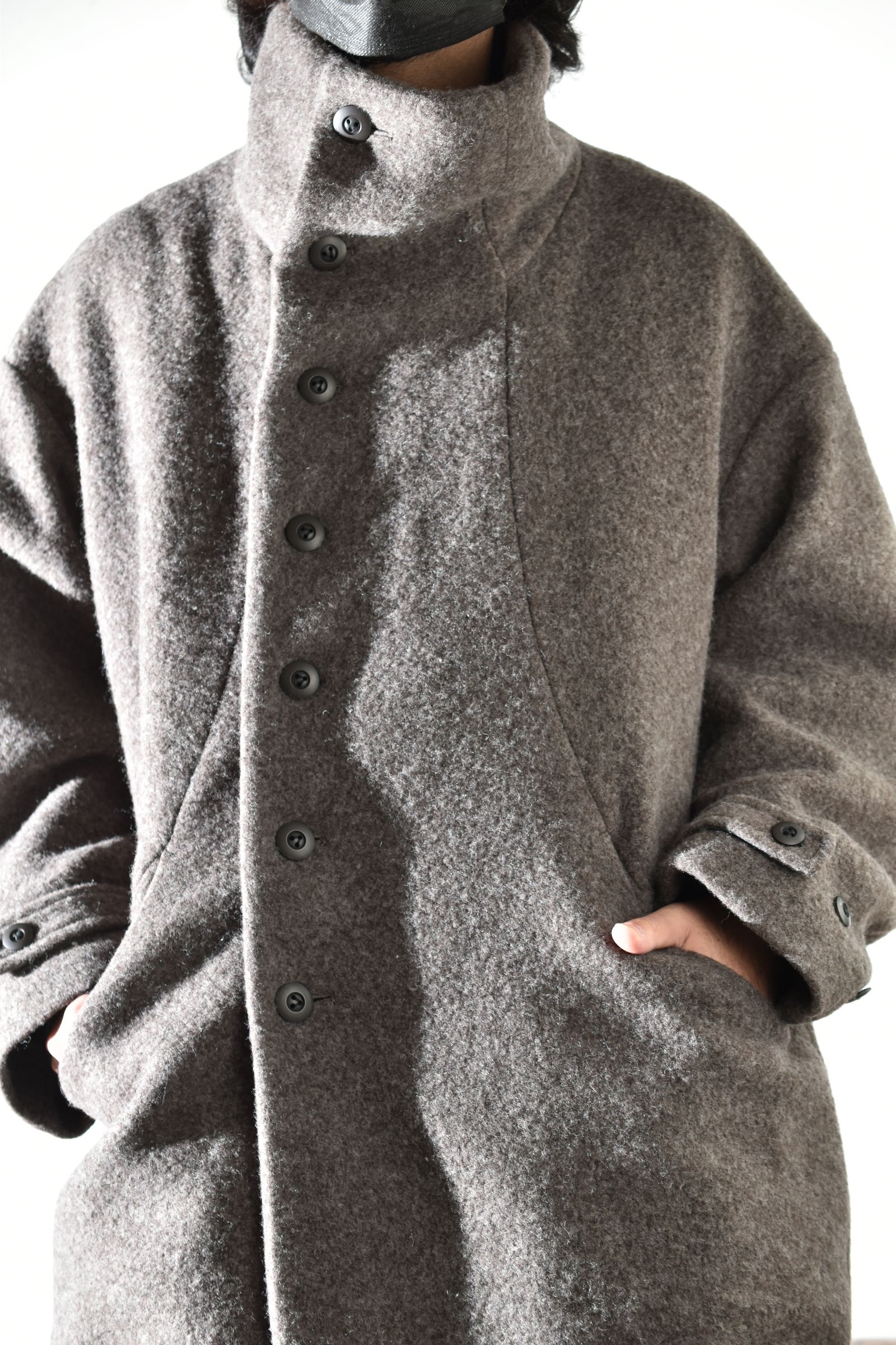 Wool Pile High Neck Coat "GreyBeige" / ウールパイルハイネックコート"グレーベージュ"