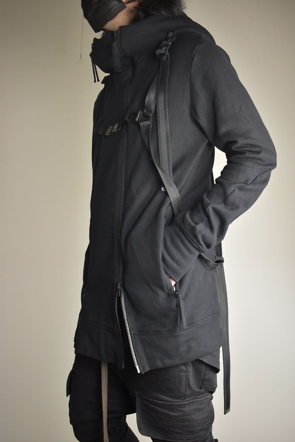 Non-Flammable Fleece Harness Belt W-Zip Hooded Jacket  "Black" / 無燃糸裏毛ハーネスベルトWジップフーデッドジャケット"ブラック"