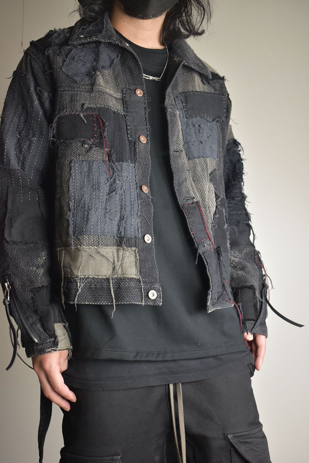 Crust Damage Repair Sashiko Jacquard Jacket "Black" / クラストダメージリペア刺子ジャガードジャケット"ブラック"