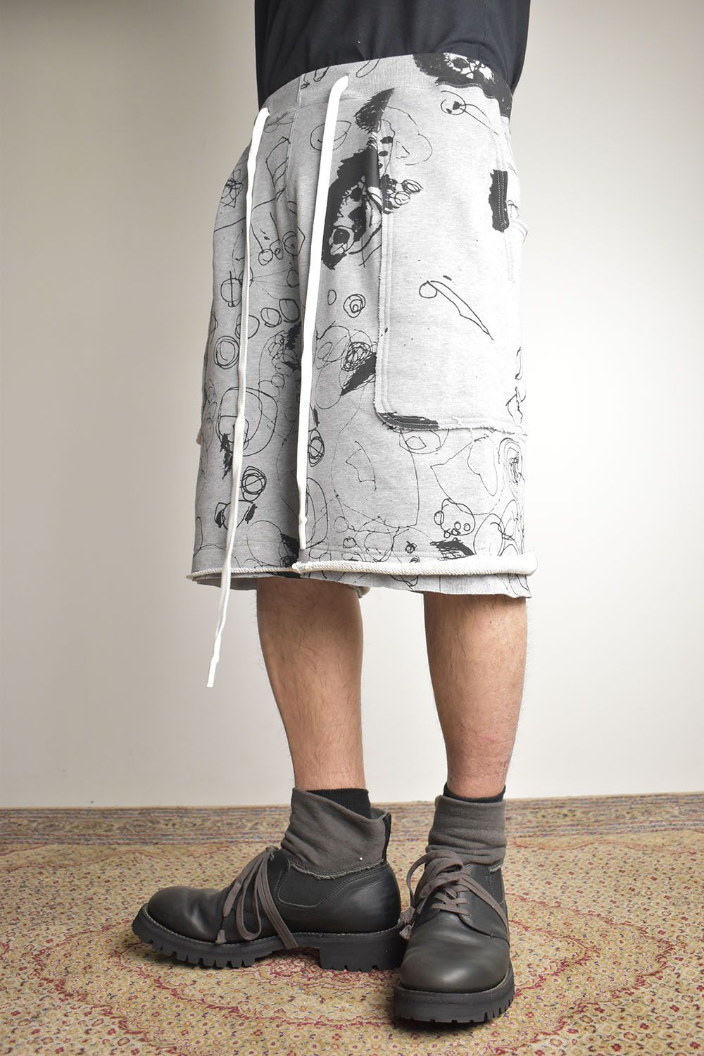 Sweat Print Wide Pants"Grey" / スウェットプリントワイドパンツ"グレー"