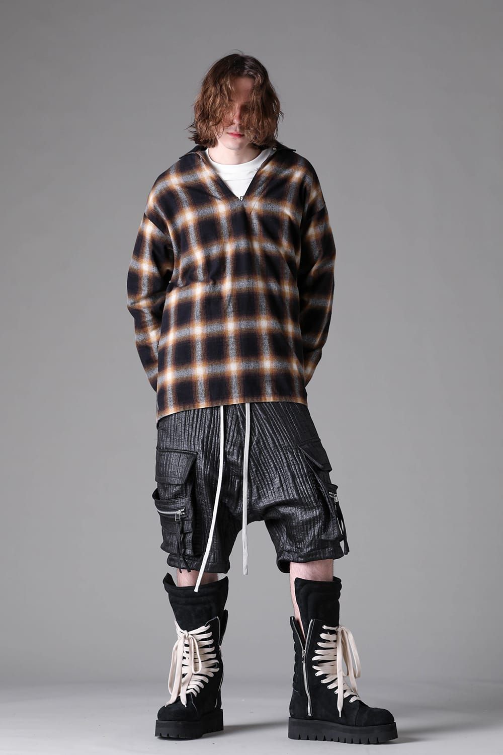 《2026AW先行予約》Plaid V Neck Shirts Pullover"Soft Greige / Black Camel / Warm Brown" / プレイドVネックシャツプルオーバー"ソフトグレージュ/ブラックキャメル/ウォームブラウン"