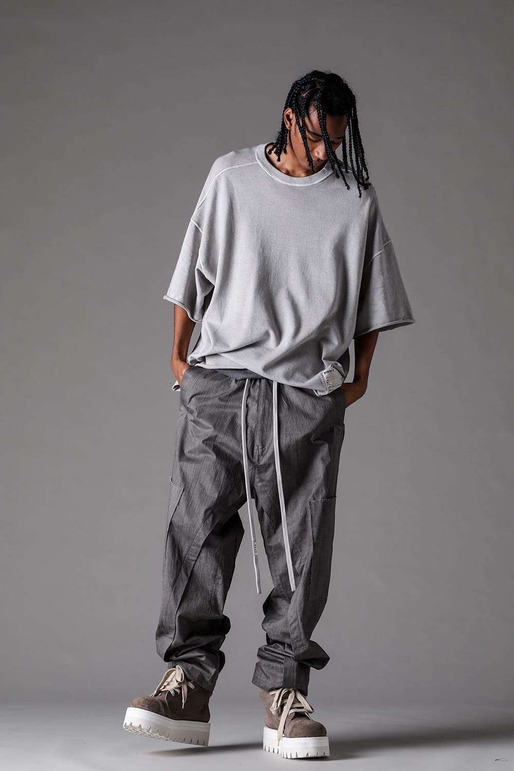 《2027SS先行予約》Sumi Dyed Wide Cargo Pants"Grey / L.Grey" / 墨染ワイドカーゴパンツ"グレー/ライトグレー"