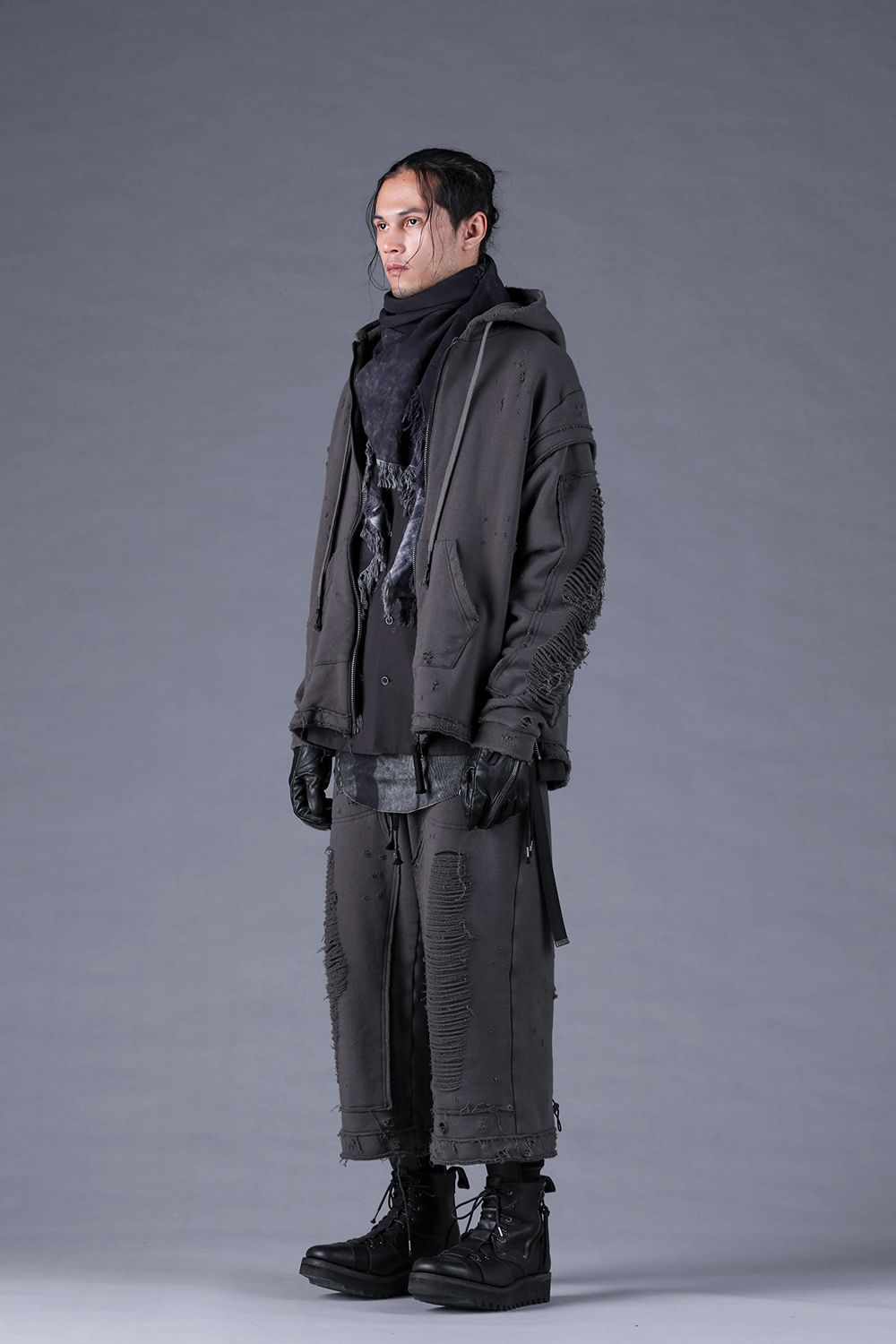 Untwisted Yarn Fleece Shotgun Zip-Up Hoodie"Charcoal" / 無撚糸裏毛ショットガンジップアップフーディー"チャコール"