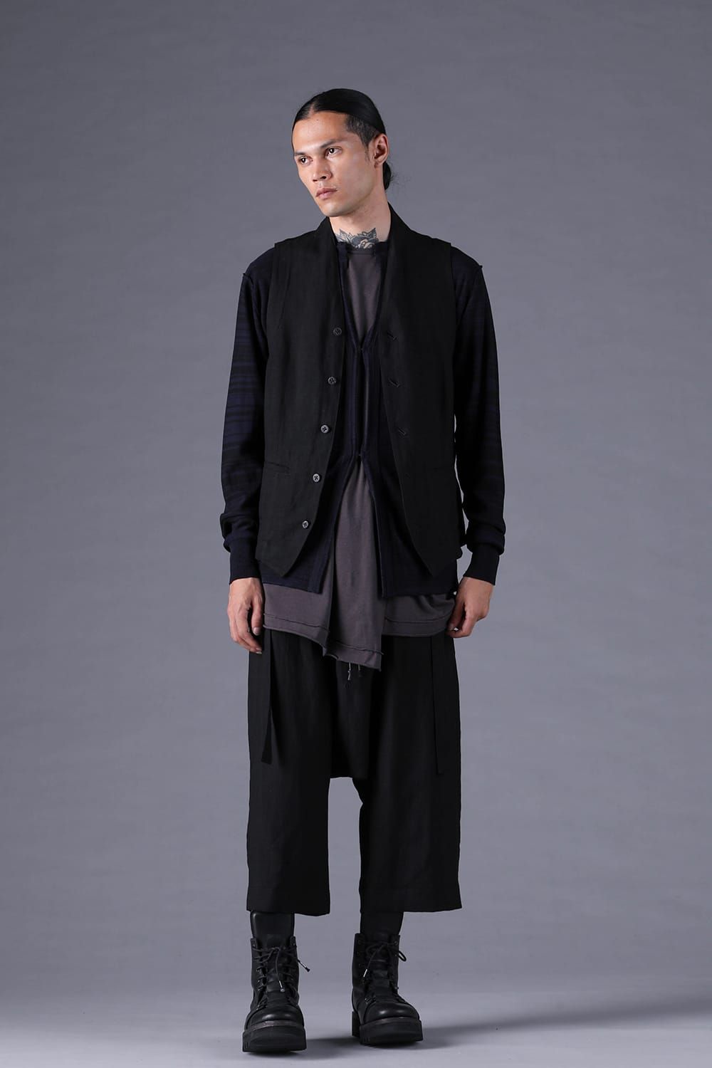 《2027SS先行予約分》Bamboo Linen Shawl-Collar Vest"Black" / バンブーリネンショールカラーベスト"ブラック"