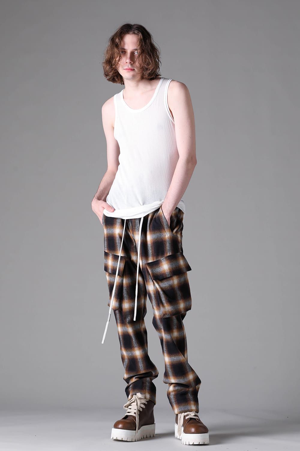 《2026AW先行予約》Plaid Cargo Flare Pants"Soft Greige / Black Camel /Warm Brown" / プレイドカーゴフレアパンツ"ソフトグレージュ / ブラックキャメル /ウォームブラウン"