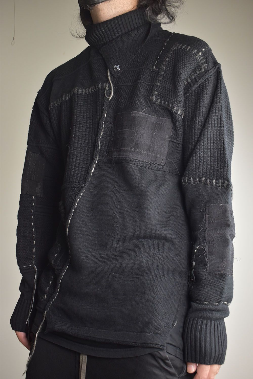 Cotton Cashmere Crust Patch Knit Pullover "Black" / コットンカシミヤクラストパッチニットプルオーバー"ブラック"