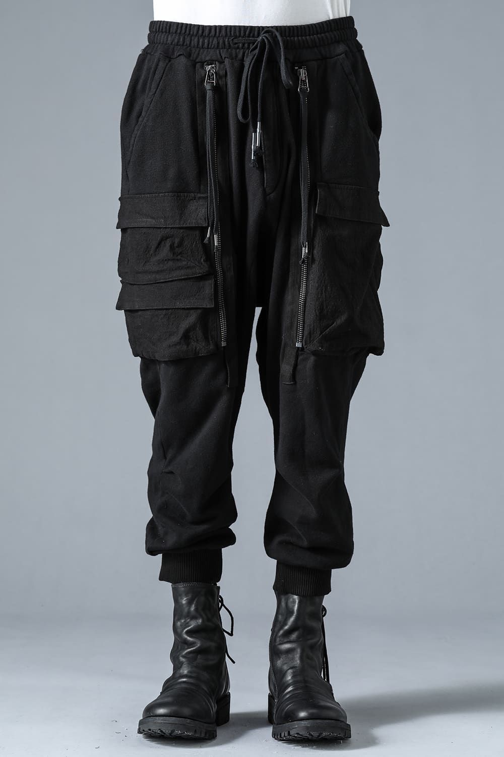 Non-ply Yarn Lined Drop Crotch Cargo Wide Jogger Pants"Black"/無撚糸裏毛ドロップクロッチカーゴワイドジョガーパンツ"ブラック"