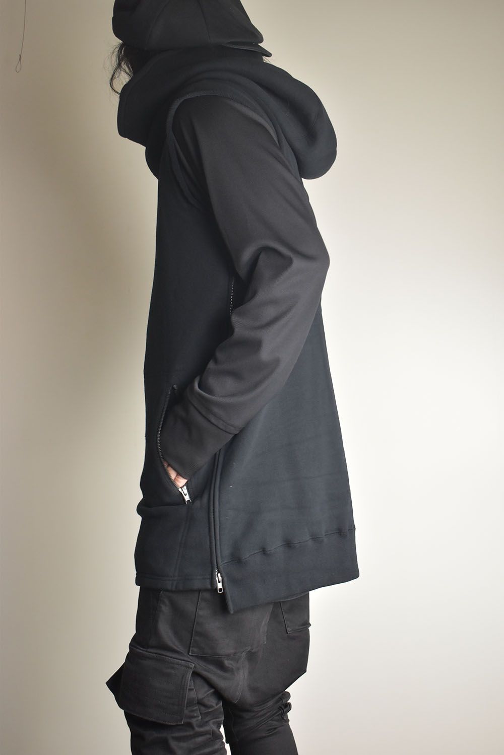 Over Sized Sleeve Less Hoodei"Black" /オーバーサイズスリーブレスフーディ"ブラック"