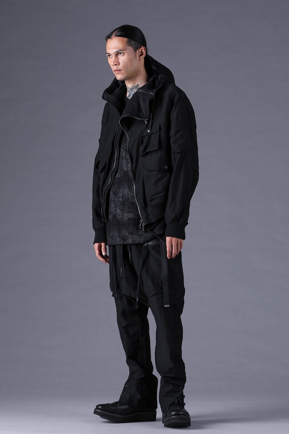 《2027SS先行予約分》Scar Stripe Jacquard Slim Sarrouel Cargo Pants"Black" / スカーストライプジャガードスリムサルエルカーゴパンツ"ブラック"