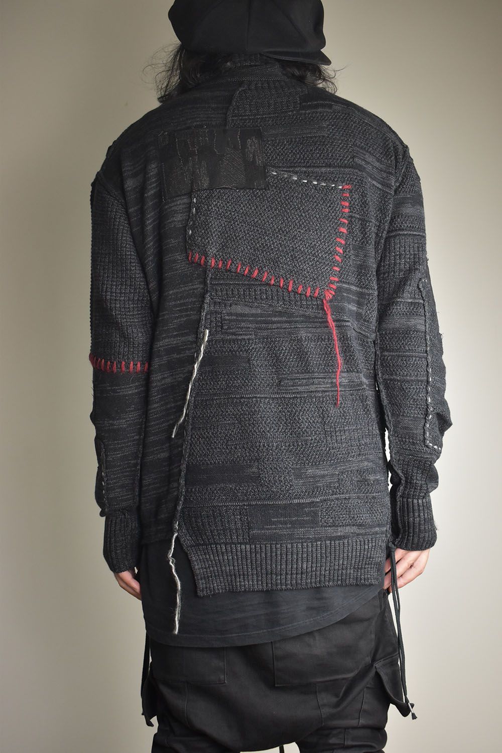 Cotton Cashmere Crust Patch Knit Pullover "Charcoal" / コットンカシミヤクラストパッチニットプルオーバー"チャコール"