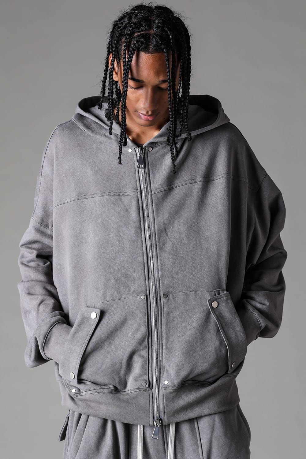《2027SS先行予約》French Terry Zip Hoodie "Black / Grey / L.Beige"/ フレンチテリー裏毛ジップフーディ"ブラック / グレー /ライトベージュ"