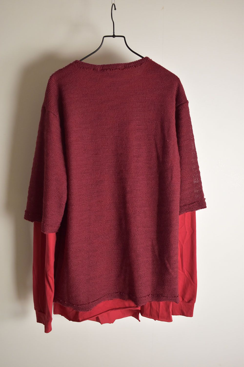 Low Gauge Knit and Cotton Jersey Layered T-Shirt "Red" / ローゲージニット×コットンジャージレイヤードTシャツ"レッド"