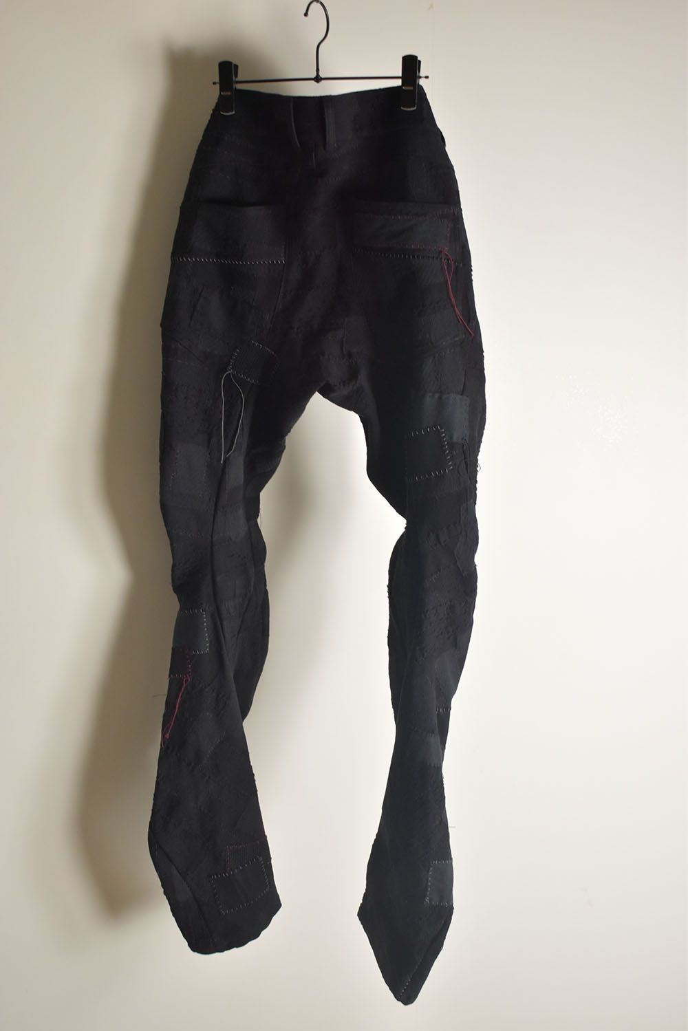 Hand Patchwork Crust Jacquard Overlock Twist Curve Pants "Black" / ハンドパッチワーククラストジャガードオーバーロックツイストカーブパンツ"ブラック"