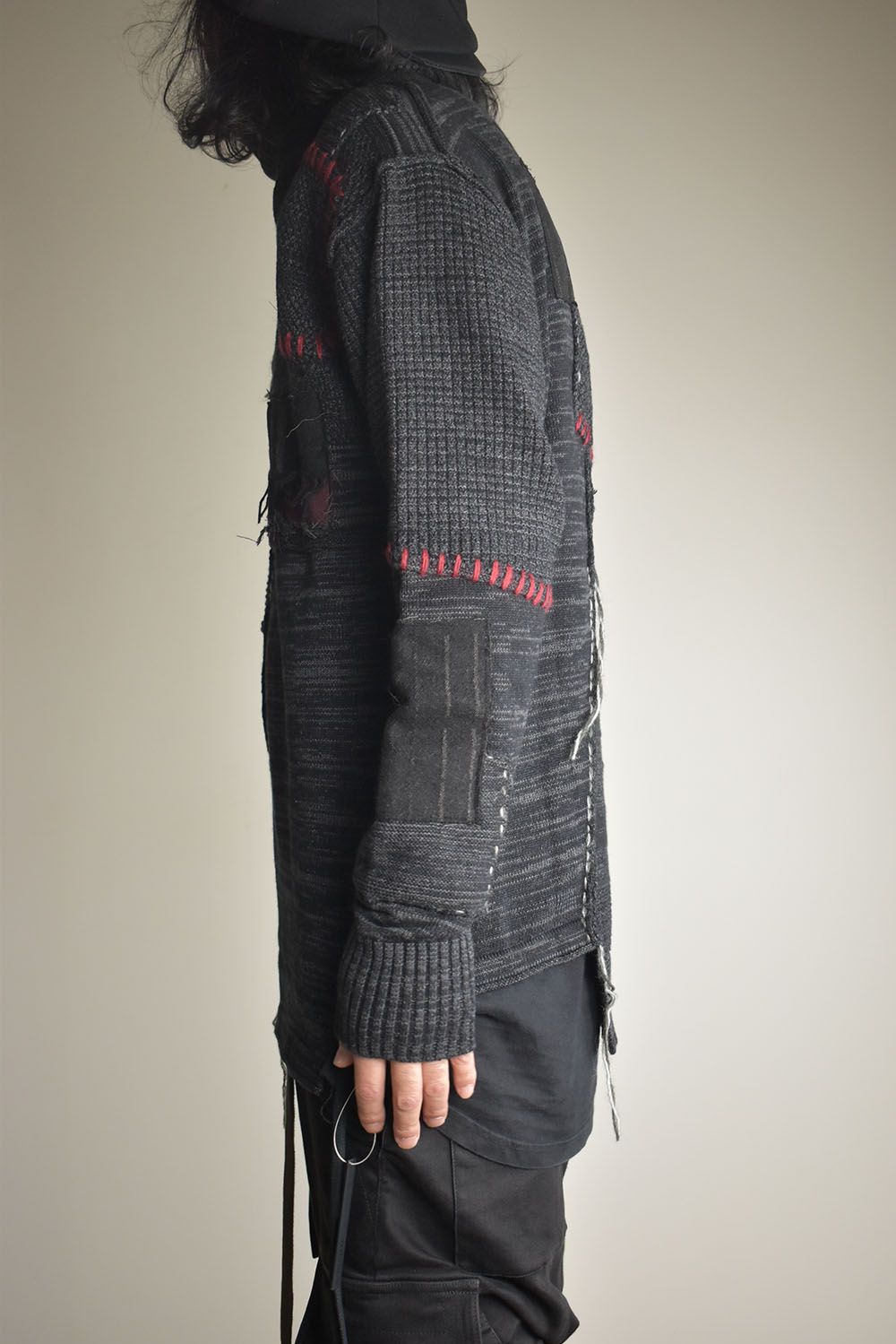 Cotton Cashmere Crust Patch Knit Pullover "Charcoal" / コットンカシミヤクラストパッチニットプルオーバー"チャコール"