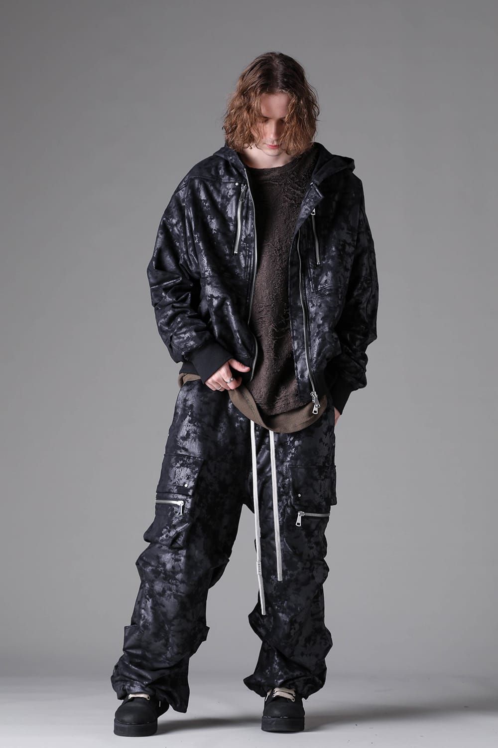 《2026AW先行予約》Sweat Cargo Tuck Wide Pants"Black / L.Grey" / スウェットカーゴタックワイドパンツ"ブラック/ライトグレー"