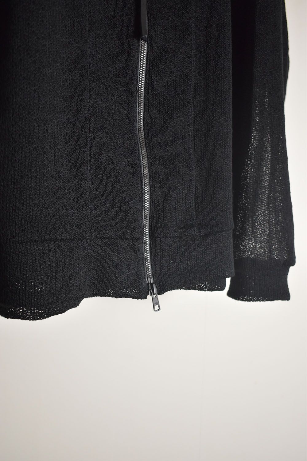 Cotton Low Gauge Knit Cardigan Layered Pullover"Black" / コットンローゲージニットカーディガンレイヤードプルオーバー"ブラック"