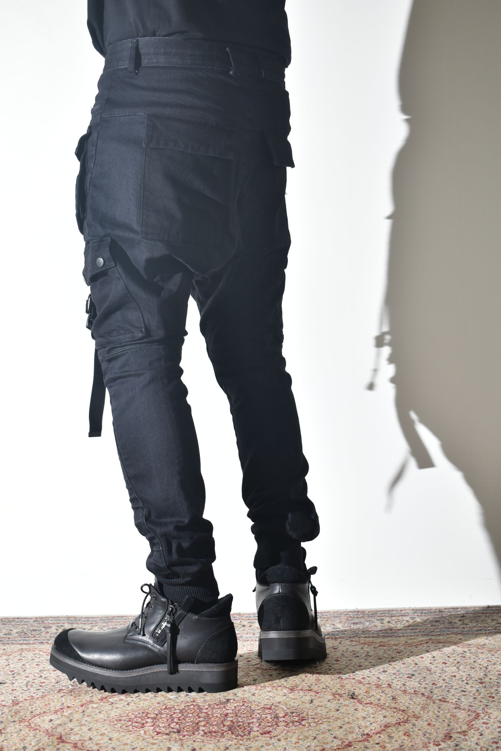 Stretch Denim Belt-Adjustable Cargo Jogger Pants"Black" / ストレッチデニムベルトアジャストカーゴジョグパンツ"ブラック"