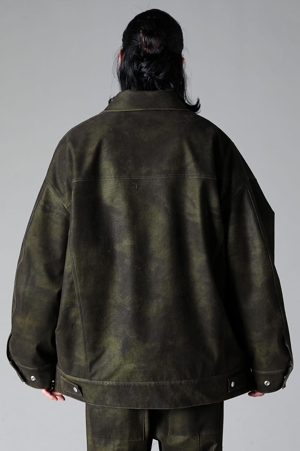 《2025AW先行予約》Synthetic Leather Jumbo Jacket"Black/Khaki" / シンセティックレザージャンボジャケット"ブラック/カーキ"