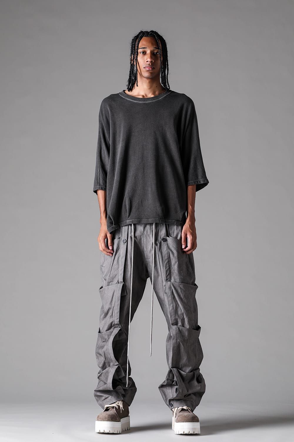 《2027SS先行予約》Sumi Dyed Lightweight French Terry Dolman Jumbo Tee"D.Grey" / 墨染ミニ裏毛ドルマンジャンボTee"ダークグレー"