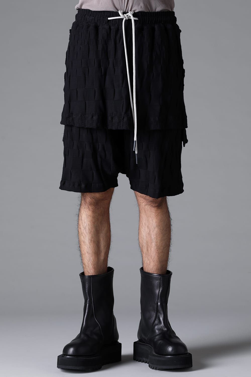 《2026SS先行予約》Gradient Plaid Pattern Layered Shorts"Black / Cream" / グラデーションチェックパターンレイヤードショーツ"ブラック/クリーム"
