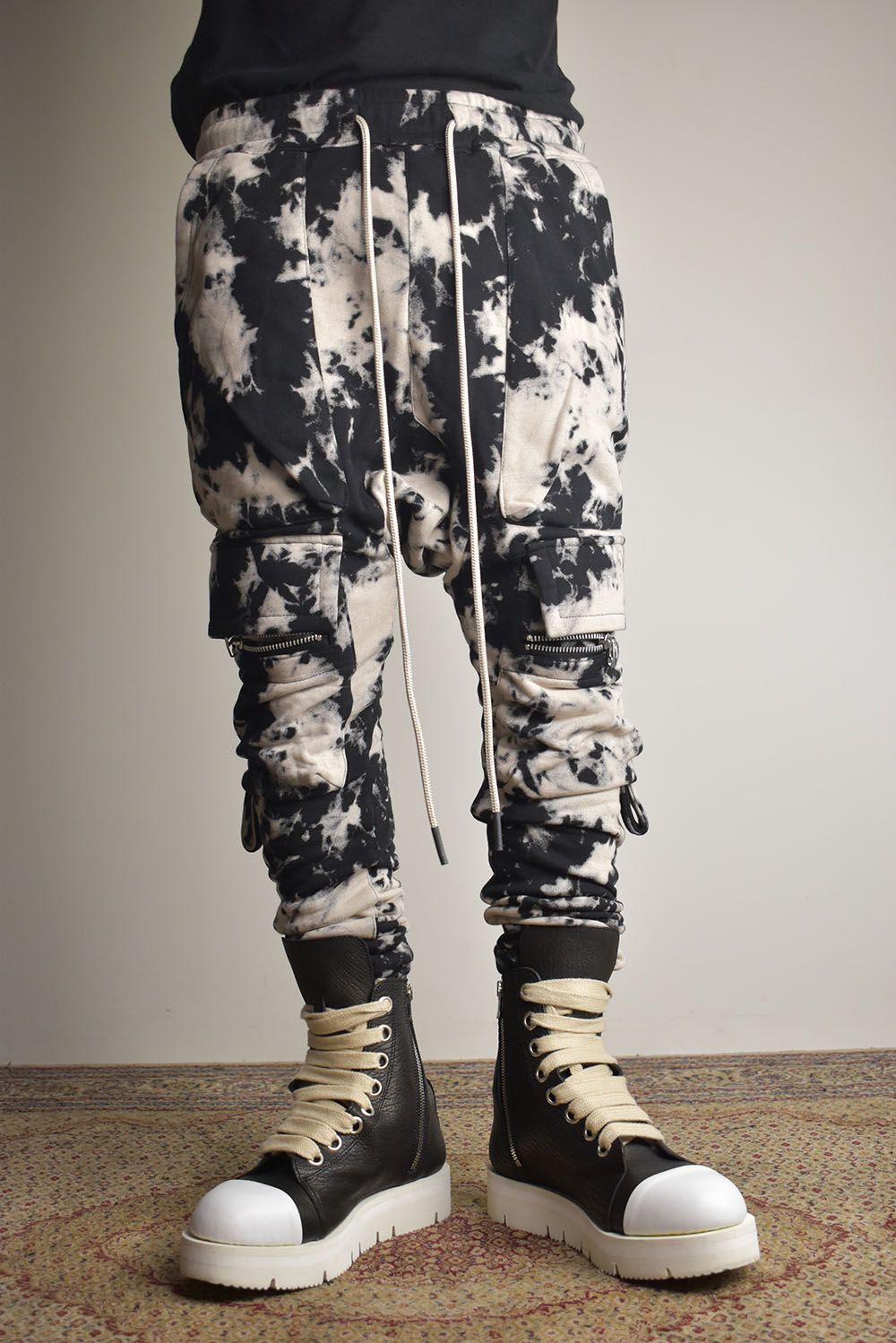 Discharge Pinting Cargo Sarouel Skinny"Black×Ivory" /ディスチャージプリントカーゴサルエルスキニー"ブラック×アイボリー"