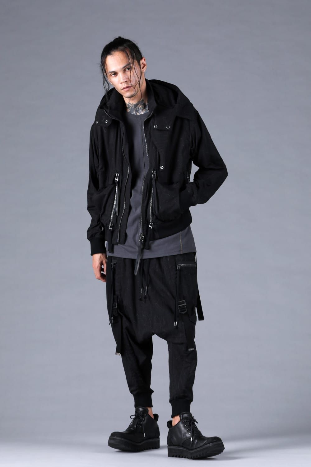 Catch Washer Bleach Belt Adjustable Sarouel Cargo Pants"Black" / キャッチワッシャーブリーチベルトアジャスタブルサルエルカーゴパンツ"ブラック"