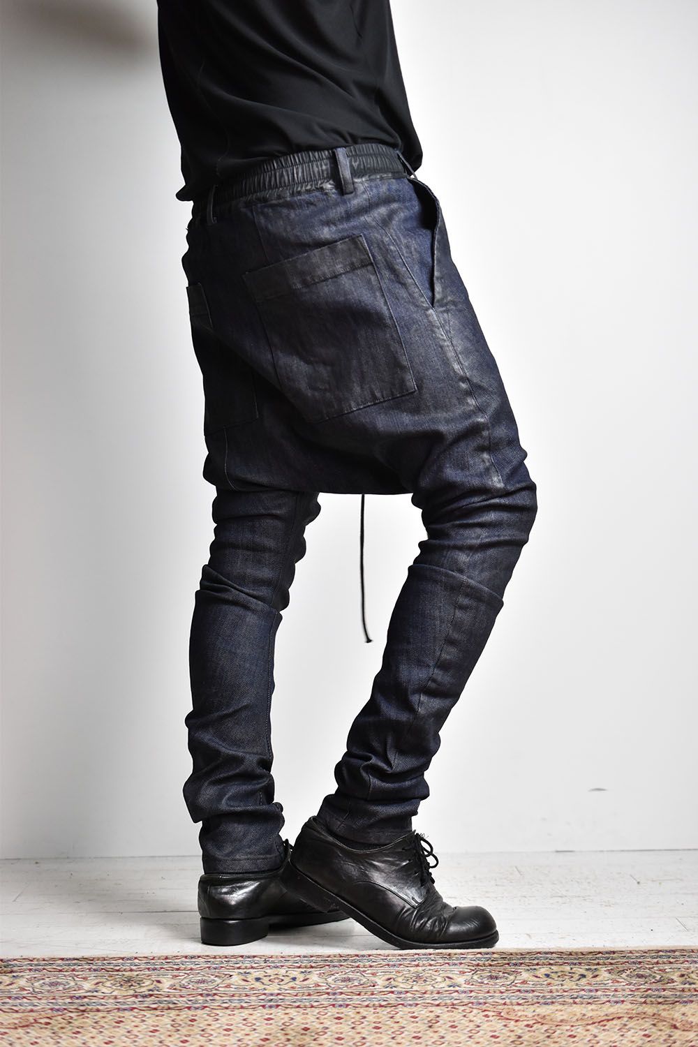 《2025AW先行予約》Coated Stretch denim Sarouel skinny"Blue" / コーティングストレッチデニムサルエルスキニー"ブルー"