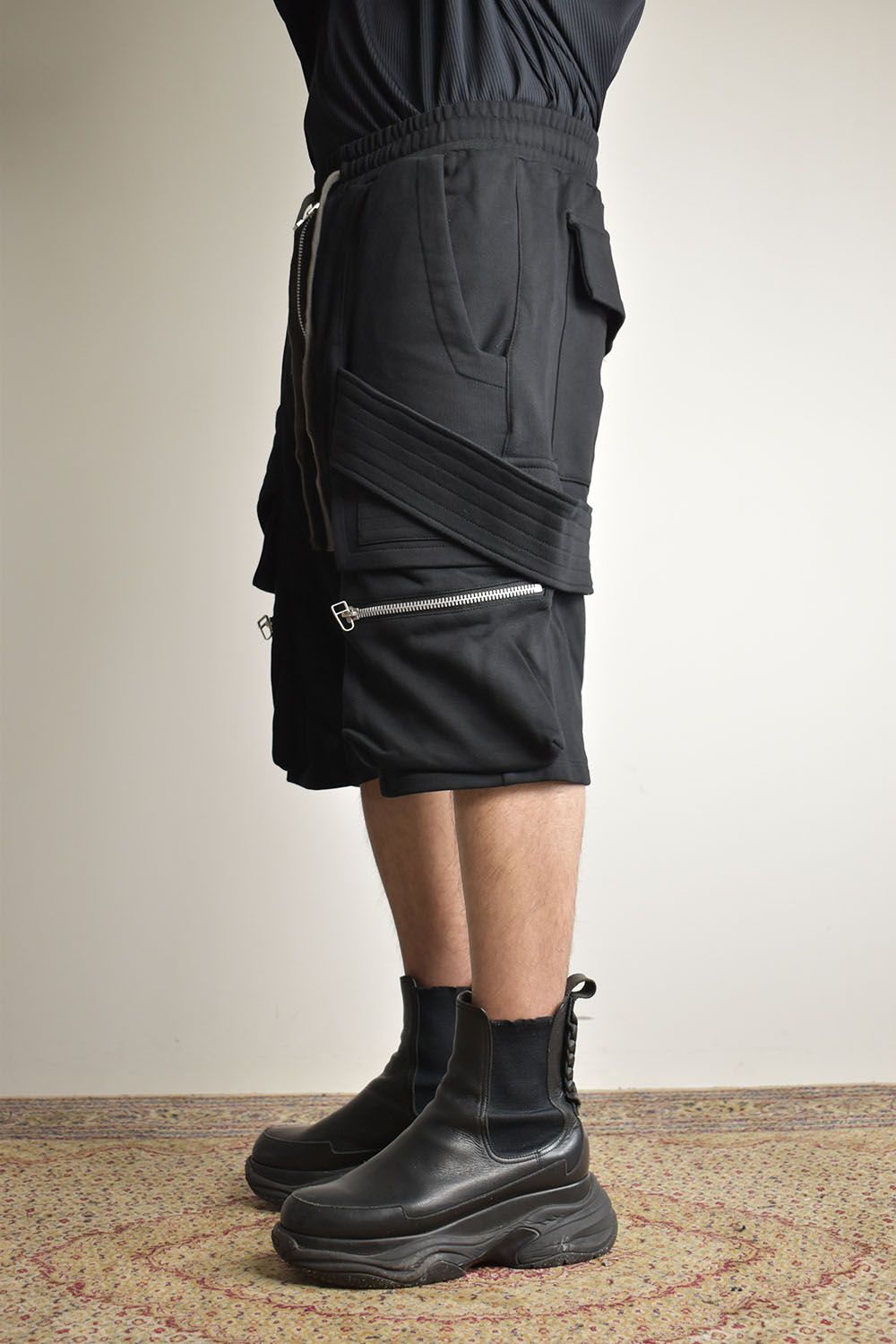 Belt Cargo Sweat Sarouel Shorts"Black" / ベルトカーゴスウェットサルエルショーツ"ブラック"