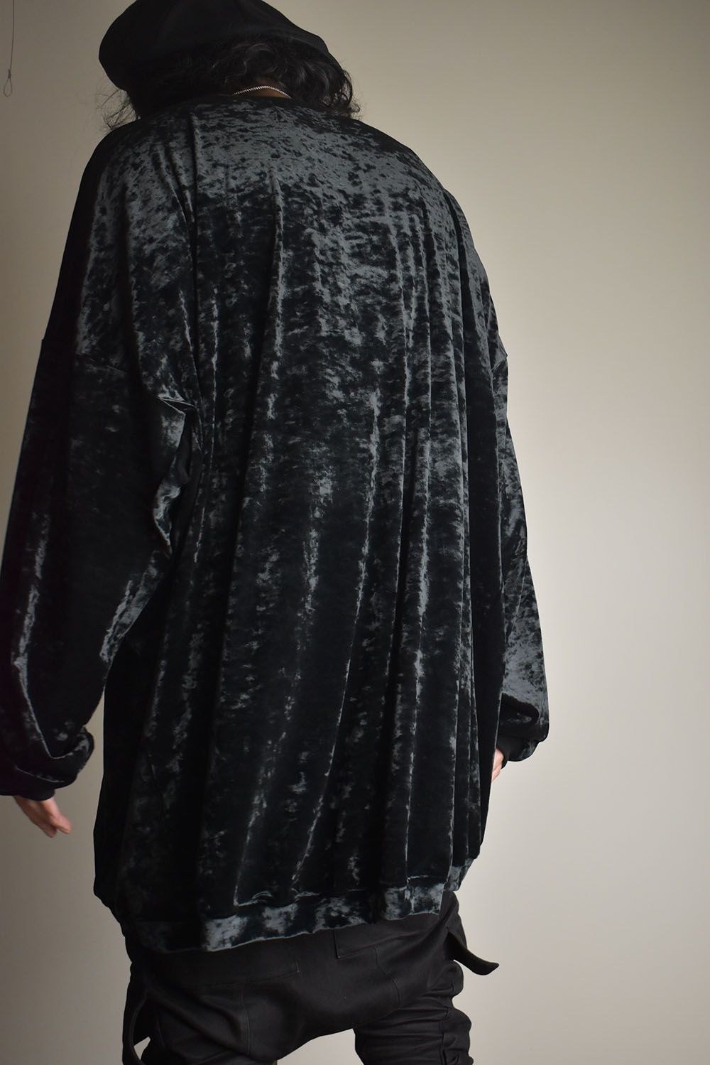 Washer Velor Jumbo Crew Neck Top"Black" / ワッシャーベロアジャンボクルーネックトップ"ブラック"