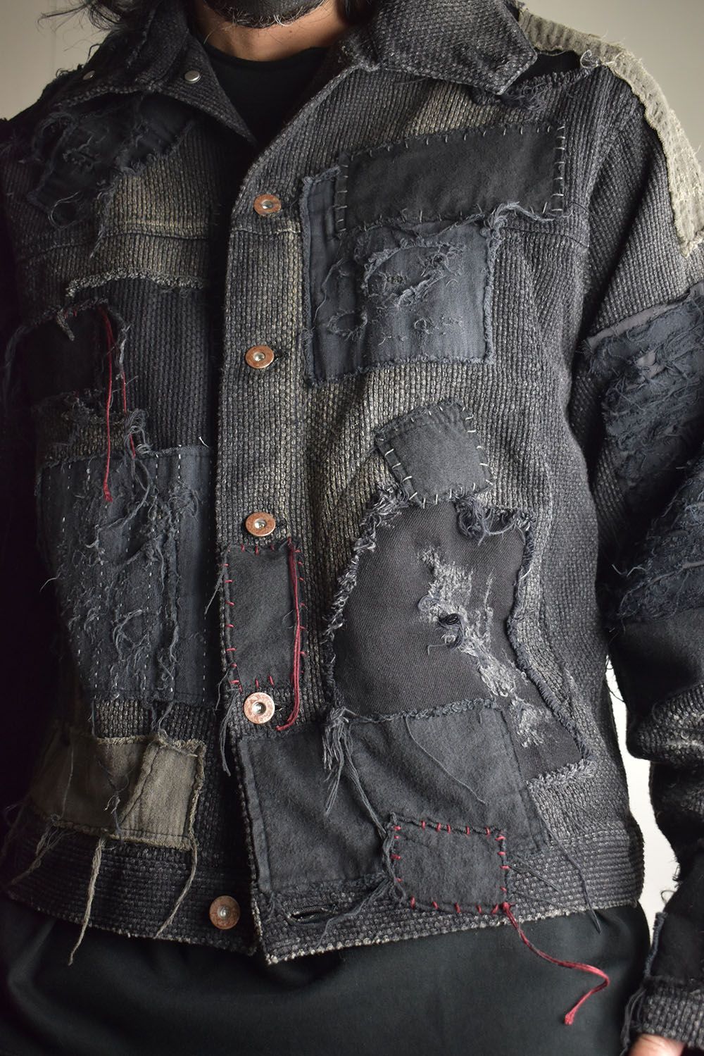Crust Damage Repair Sashiko Jacquard Jacket "Black" / クラストダメージリペア刺子ジャガードジャケット"ブラック"