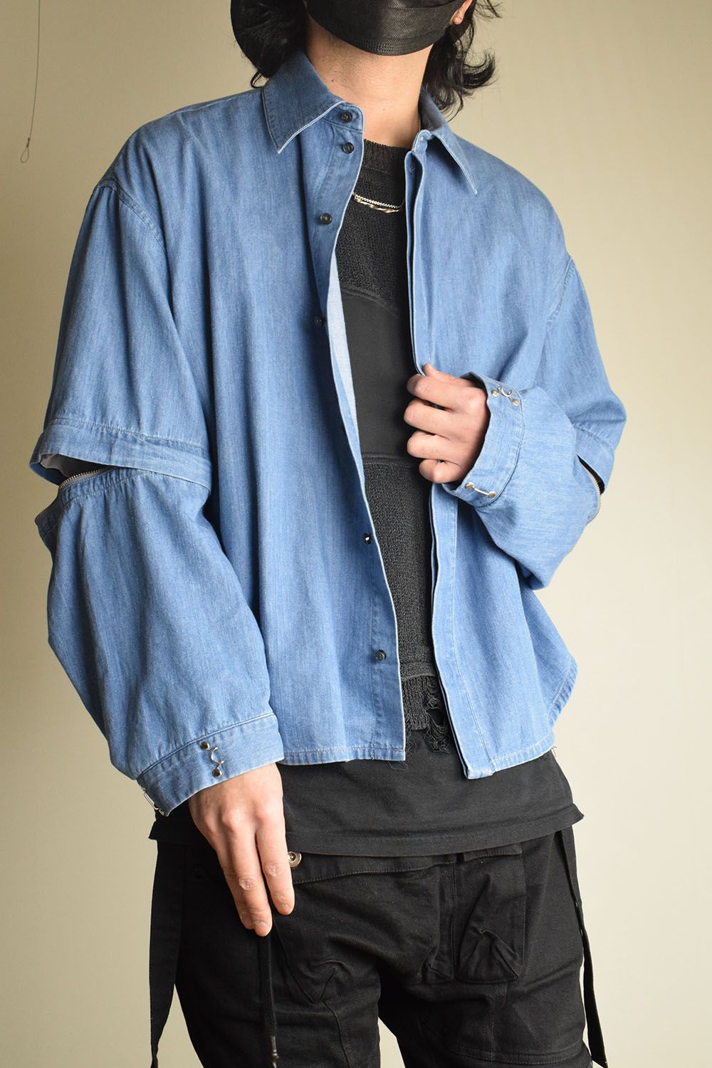 Detachable Sleeve Hook Cuff Shirt"Blue Washed" / デタッチャブルスリーブホックカフスシャツ"ブルーウォッシュド"