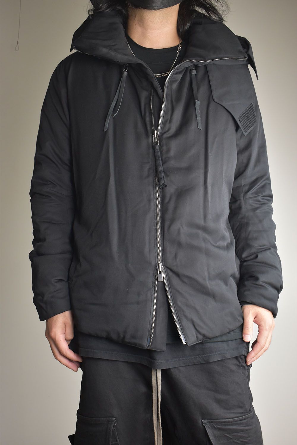 Rayon Twill Vest Hooded Down Jacket "Black" / レーヨンツイルベスト/フードアタッチドダウンジャケット"ブラック"