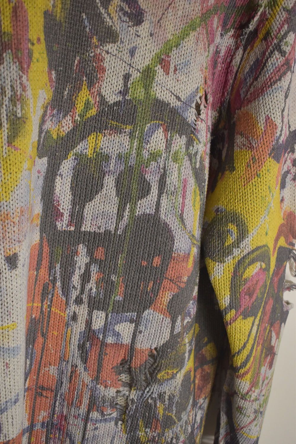 Inkjet Print Cotton 3GG Damaged Knit PulloVer"Color Print" / インクジェットプリント コットン 3GG ダメージニットプルオーバー "カラープリント"