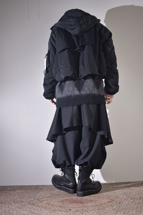 ショートブルゾン×レイヤードワイドサルエル