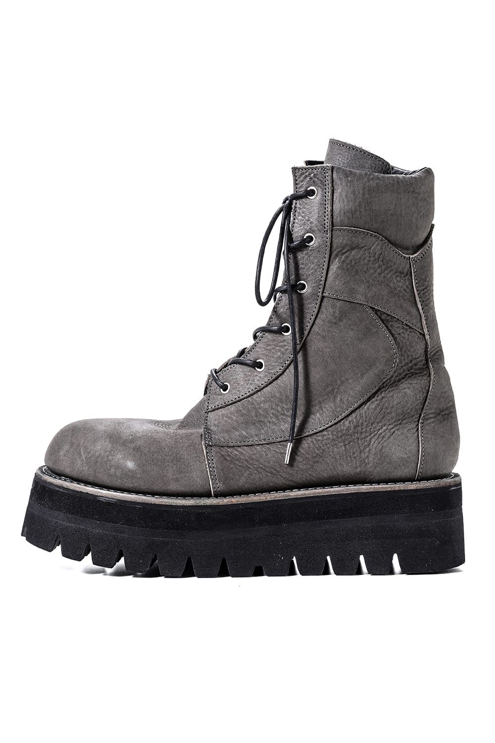 《2027SS先行予約分》Laces Uo Leather Boots "Black / Khaki" / レースアップレザーブーツ"ブラック / カーキ"