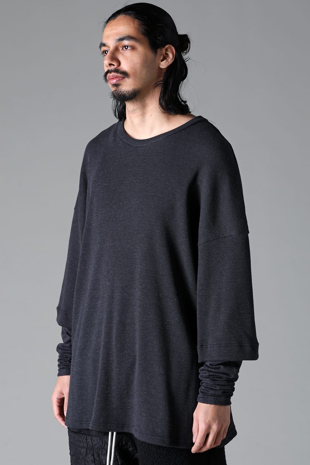 《2025AW先行予約》Layered Crew Neck Top"Black / Beige /Khaki /Grey /D.Grey" / レイヤードクルーネックトップ"ブラック/ベージュ/カーキ/グレー/ダークグレー"