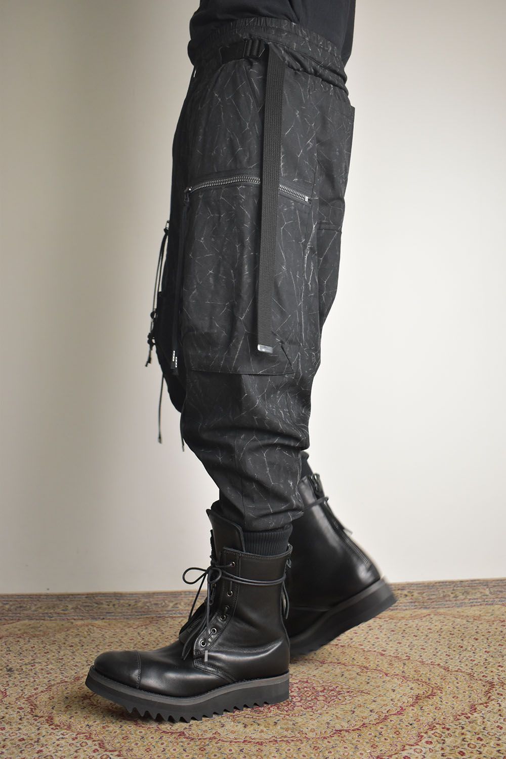 Catch Washer Bleach Belt Adjustable Sarouel Cargo Pants"Black" / キャッチワッシャーブリーチベルトアジャスタブルサルエルカーゴパンツ"ブラック"