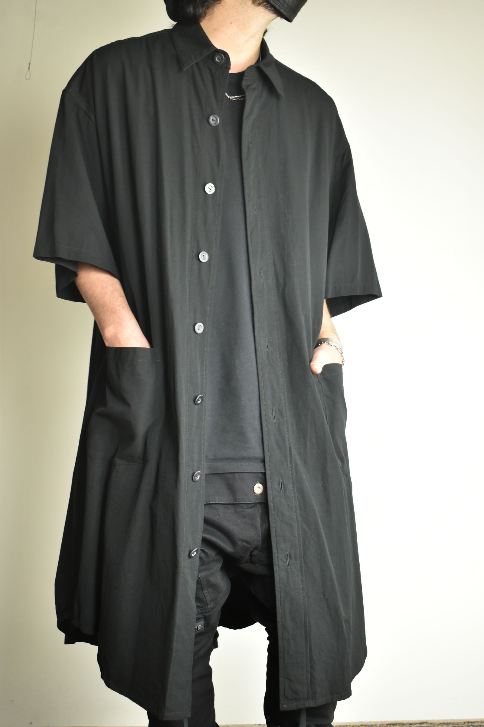 Cotton Broad Short-Sleeved Big Shirt &Dress"Black" / コットンブロード半袖ビッグシャツ / ワンピース"ブラック"