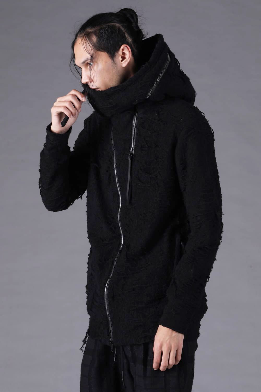 Damage Pile Zip-Up Hoodie"Black" / ダメージパイルジップアップフーディー"ブラック"